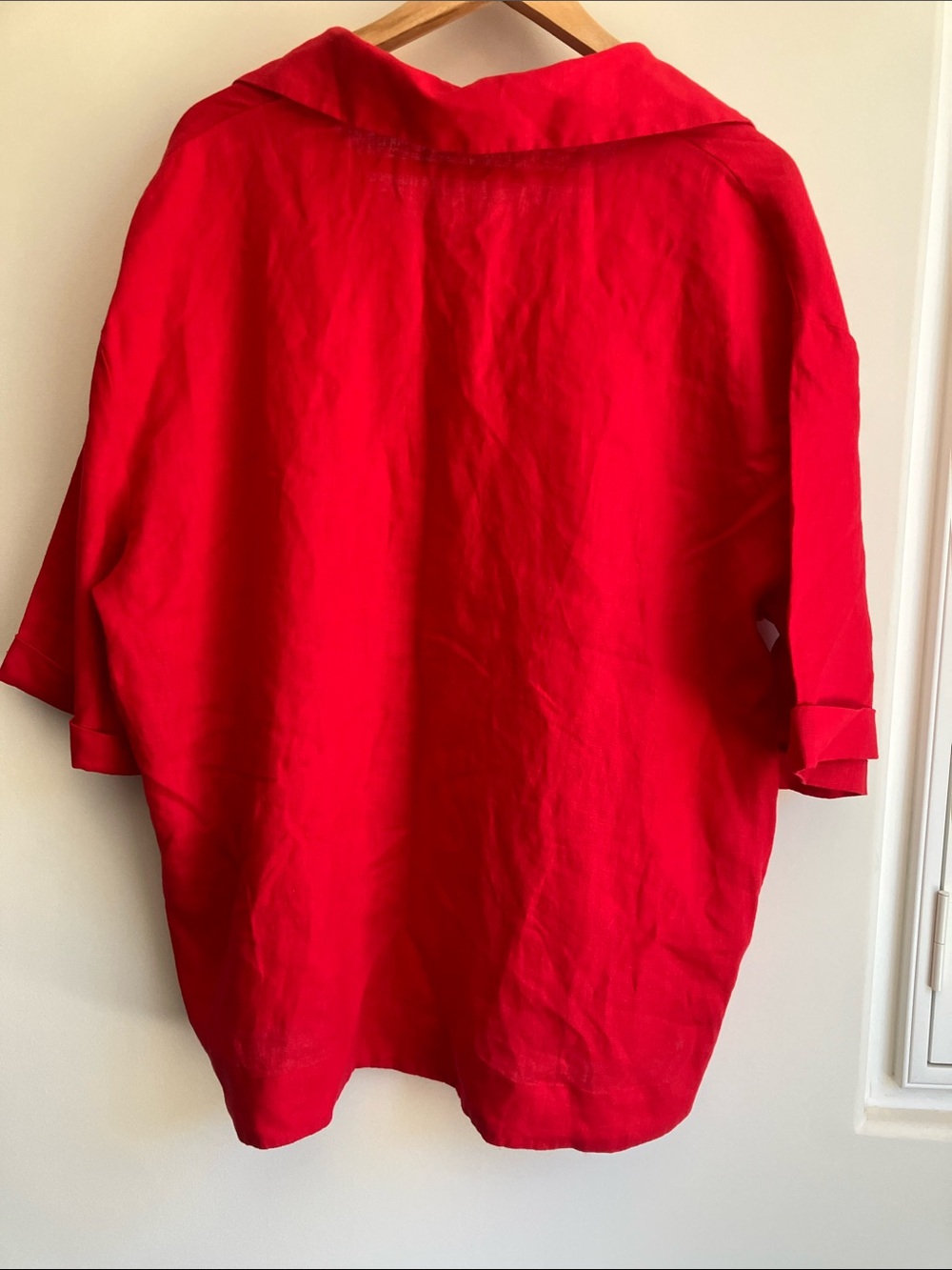 MAGASCHONI Vibrant Red Linen V-Neck Popover Top Short Sleeves Size XL EUC - Picture 6 of 9